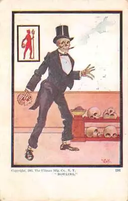 Skeleton In Suit Bowling With Skulls Devil Macabe Wall Signed Postcard AA84299 • $10.75