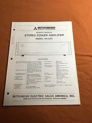 Mitsubishi DA-A30 Stereo Power Amplifier Original Service Repair Manual • $12.95