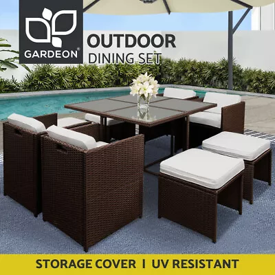 $742.95 • Buy Gardeon 9 PCS Outdoor Dining Set Patio Furniture Wicker Lounge Setting Brown