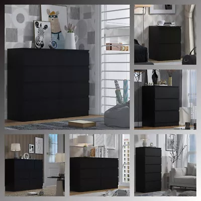 Matt Black Chest Of Drawers Dresser Deep Drawer Bedside Bedroom Furniture • £144.99