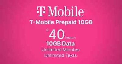 $40.00 T-mobile Prepaid 5g Simcard + Unlimited Plan - 30 Day Service • $29.99