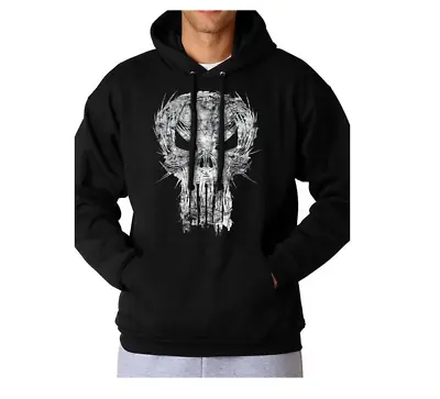 Marvel Comics Official Punisher Shatter Skull Black Pullover Hoodie Distressed • £19.95