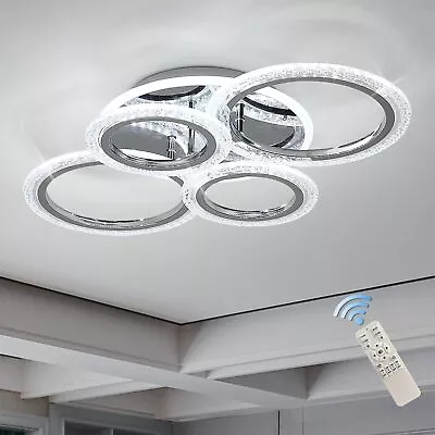 Flush Mount LED Ceiling Lamp 4 Rings Chandelier For Living Dining Room Bedroom • £58.99