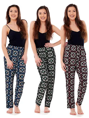 Ladies Floral Print Trousers Elasticated Summer Narrow Leg Harem Tapered Pants • £9.95