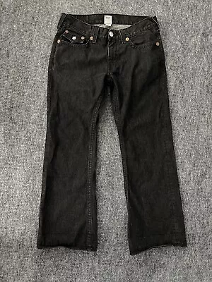 True Religion Mens Billy Big T Jeans 36x33 Black Flap Pockets Boot Cut USA • $48.99