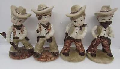 4 Cowboy Kid Western Americana Ceramic Figurines - Approx 14cm Height • £39.99