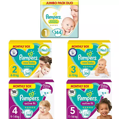 Pampers New Baby And Activ Fit Nappies Size 0 - 5 Monthly Pack Choose Size • £54.99