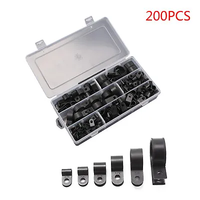 £9.99 • Buy 200x 5mm-28mm Black Assorted Nylon P Clips Hose Clamp Wire Cable Conduit Kit Set