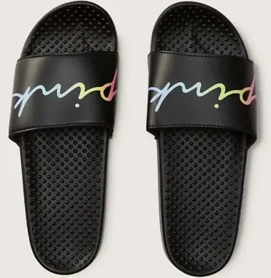 New Victoria’s Secret PINK Slides (XL) 11/12 Sandals Shower Shoes Black NWT • $20.70