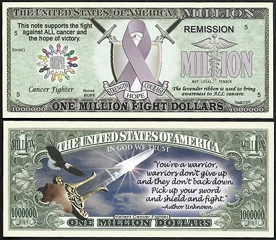 Fight ALL Cancer Lavender Ribbon Million Dollar Bill - Lot Of 2 BILLS  • $2.49