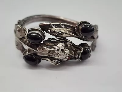 Gorgeous Vintage Oriental Dragon Silver Bangle Bracelet • $250