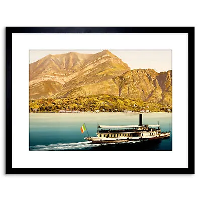 Photo Landscape Lake Como Mountain Boat Italy Flag Framed Print 9x7 Inch • £15.99