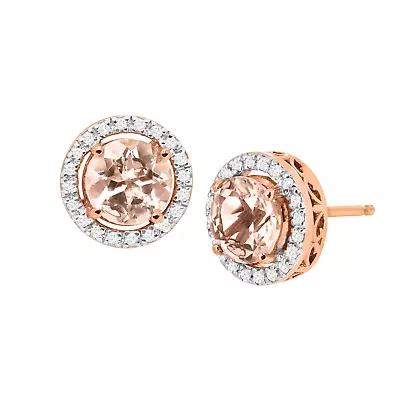 Finecraft Natural Morganite & Diamond Halo Stud Earrings In 14K Rose Gold • $269.99