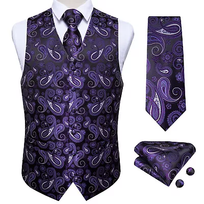 30 Pattern Mens Blue Paisley Waistcoat Silk Wedding Suit Vest Tie Set Formal Par • $24.99