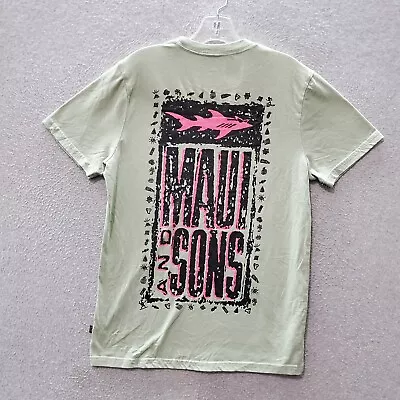 Maui And Sons Men T-Shirt Medium Green Shark Logo Graphic Hawaii Crew Neck READ • $9.74