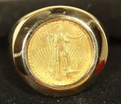 14K Men's Gold Coin Ring. W/1/10OZ Am Gold Eagle Coin 15.06grams Total Wt. Sz 9 • $1775