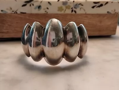 Vintage Mexico Wide Ribbed 925 Sterling Silver Cuff Bracelet • $80