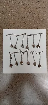 New. Set Of 12 Silver Tone Tie Tack Clutchs With Chain And Bar.   • $5