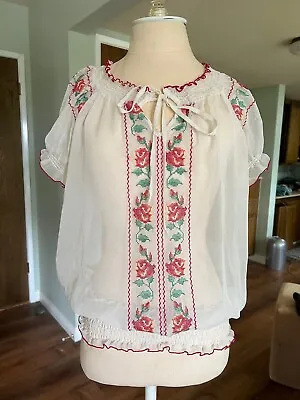 Embroidered Cross Stitch Mexican Style Top Medium By Karlie • $30