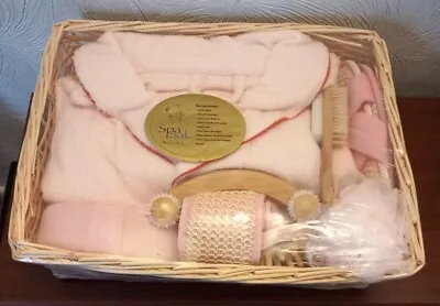 Pamper Spa Set Gift Basket Pink Cotton Robe Slippers Etc Bath Pamper - NEW • £18.50