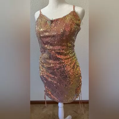 M BY MNK Pink Ombré Mermaid Sequin Open Back Dress Sz L Party Vegas Bachelorette • $50