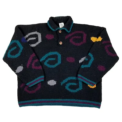 VTG Tejidos Imalaya Funky Heavy Chunky Knit Wool Fisherman Sweater Ecuador  Sz L • $49