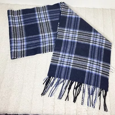 Enzo Mantovani 100% Cashmere Blue Plaid Fringe Scarf • $15