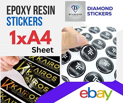 Custom Dome Epoxy Resin Sticker 3D Gel Logo Crystal Label Waterproof 1xA4 SHEET • $11.20