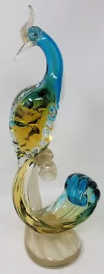 Vintage Murano (?) Glass Bird Of Paradise/Peacock - Blue Yellow W/ Gold Flecks  • $350