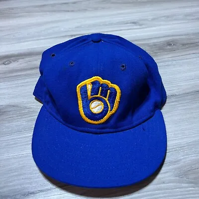 Vintage Milwaukee Brewers New Era Pro Model Fitted Hat Size 7 1/2 MLB Baseball • $28.88
