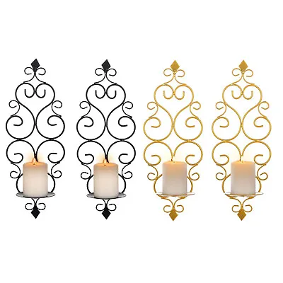 Pair Wall Mounted Iron Candle Sconces Holders For Bedroom Dining Room Wall Decor • £18.99