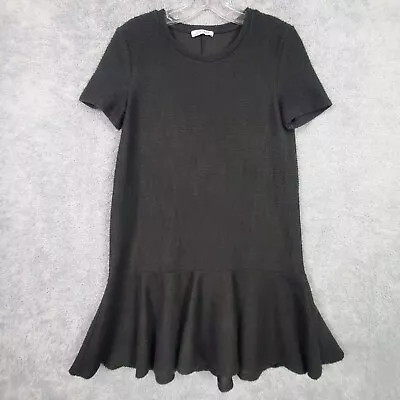 Zara Trafaluc Womens Dress Size S Black Boucle Drop Waist Crew Neck Peplum Hem • $16