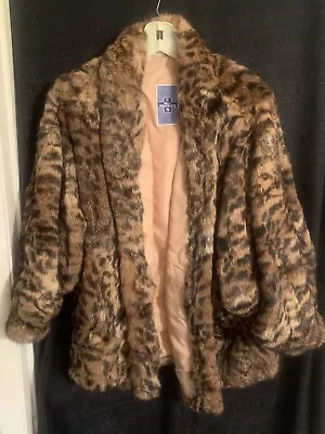 Fur Jacket Polo Norte Leopard Cheetah Rabbit Jacket Size L To XL 1980's • $249.95