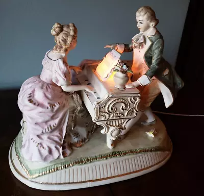 Vintage Lenwile Ardalt Porcelain Couple With Piano Lamp Night Light Music Box • $100