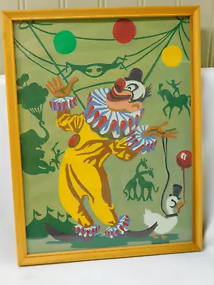 Vintage Paint By Number PBN CIRCUS CLOWN Painting Wood Frame MCM • $22.95