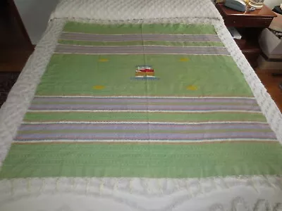 Vtg. GREEN Woven SOUTHWEST MEXICAN Cotton Fringed TABLECLOTH/6 Napkins - 48 X54  • $24