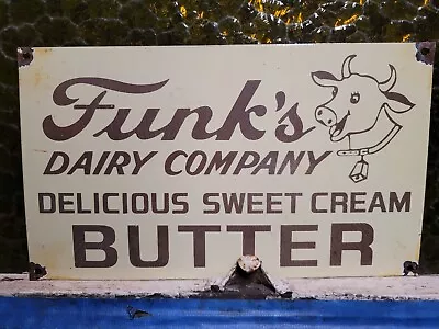 Vintage Funks Porcelain Sign Old Dairy Farm Milk Butter Sweet Cream Cow Cattle • $170.84