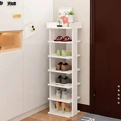 7 Tier Wooden Shoe Rack Tall Storage Shelf Unit Cabinet Organiser Footwear Stand • £25.99