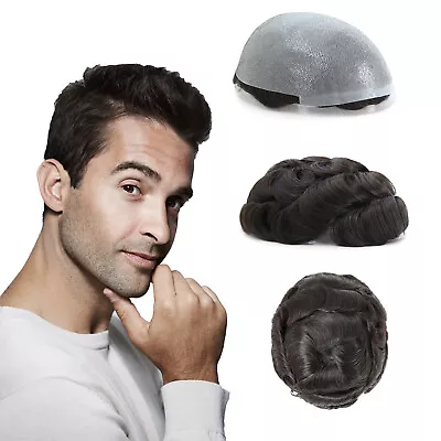 Durable Toupee Mens Human Hair Thin Skin Hairpieces System Replecement  Wig • $59.99