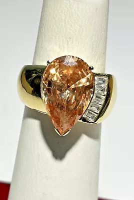 Sterling Silver 925 Vermeil MRF Citrine Teardrop CZ Accent Ring Size 6 • £8.03