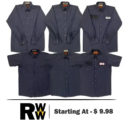 Red Kap Industrial Stripe 2 Pocket Work Shirt Poplin Work Uniform Navy / Gray • $10.98