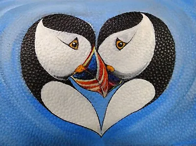 Love Heart Birds Hand Painted Puffins Black Pu Leather Pull & Bear Valentine Day • £29.99