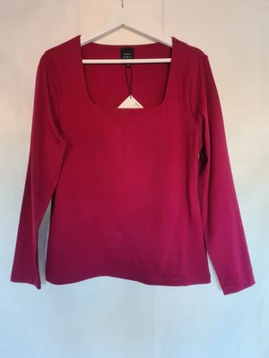 $32.78 • Buy John Lewis Jersey Top Size 14 Dark Pink Berry Plain Square Neck Long Sleeve BNWT