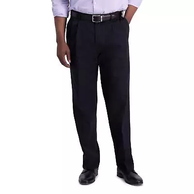 Haggar Men's Iron Free Premium Khaki Classic Fit Pleat Front Expandable Waist Ca • $44.99
