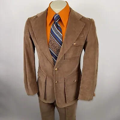 Vtg 60s 70s Suit 2 Piece Mens 40 Jacket 33 30 Pants Corduroy JCPenney Disco Mod • $159.99
