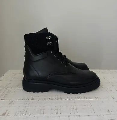 MONCLER Women’s Patty Combat Leather Boots Size 39 US 8 Lace Up Black • $389.99