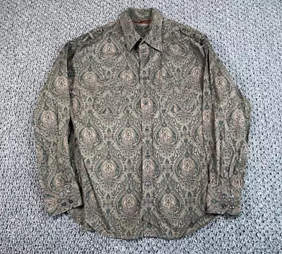 Bohemian Style Paisley Pattern Shirt Adult XL Green Cotton Epaulets Disco Hippie • $24