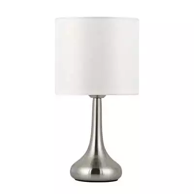 Modern Lamp With White Brushed Steel Metal Base And Green Leaf Pattern Shade • $25.99