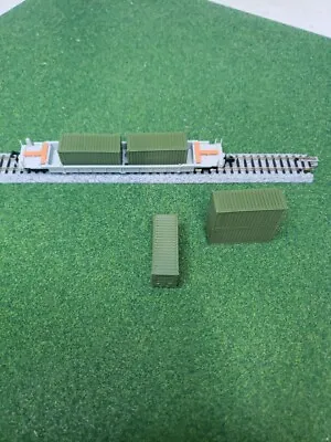 1/160 N Scale 5 Pack 20ft Shipping Containers ARMY GREEN In Color FREE SHIPPING  • $10
