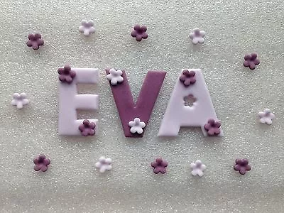 Edible Sugarpaste Letters + 12 Flowers- Cake Topper  Lilac/purple • £2